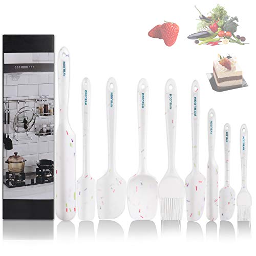Aybloom Silicone Spatula Set - 9 Pieces Heat Resistant & Non-Stick with Stainless Steel Core Spatula Kitchen Utensils Set for Cooking, Baking and Mixing (9, Candy Grains White) - Thumbnail 7