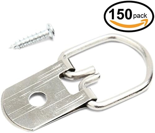150 Pack of D Ring Picture Hangers with 180 Heavy Duty Screws for Hanging Canvas, Art and Frames on Walls - 1 33/50" X 4/5" Wide