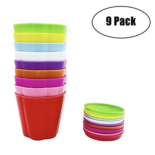 Anyumocz 9 Pack Multi Color Thick Plastic Plant Pots Seedling Nursery Transplanting Planter Container Outdoor Indoor for Your Room,Office Garden and Balcony Decor