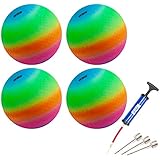GSE Games & Sports Expert 8.5-inch Inflatable Rainbow Colored Playground Balls (4-Pack with Pump)