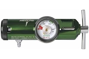 Medline HCS8715M Mini Oxygen Regulator, Latex Free, 0-15 Liters per Minute, 870 CGA Connection, Brass Sleeve