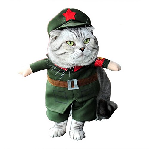 SELMAI Soldier Dog Costume Military Coat with Hat All Seasons Green, for Small Dog Cat Puppy