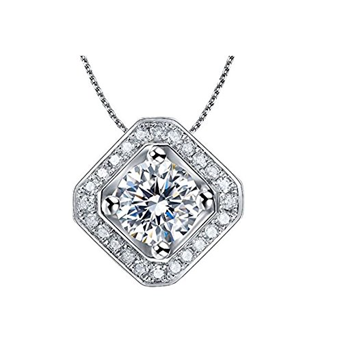 with Box - Pendant Necklace White Gold Plated Sterling Silver with Cubic Zirconia(Not Diamond) & Cable Chain for Women & Girls