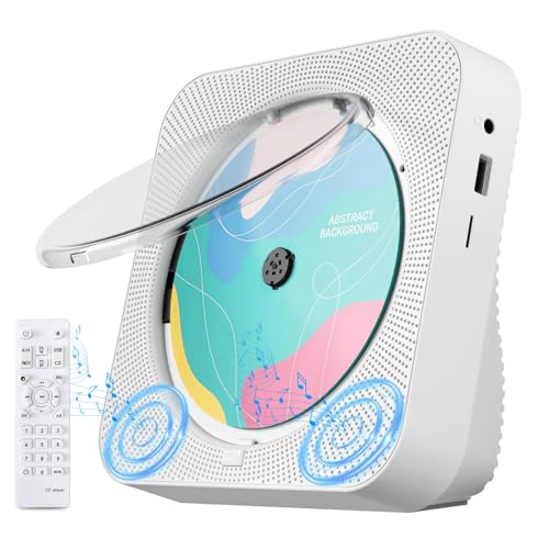 CD Player Portable with Bluetooth 5.1Desktop CD Player with HiFi Sound Speakers,Remote Control,Dust Cover,LED Display,Boombox FM Radio,USB/AUX for Home,Gift,Kids(White)