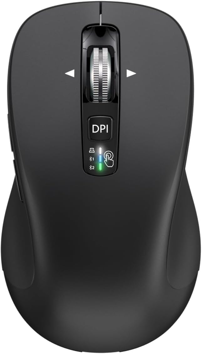 CITLLA Wireless Mouse for Laptop, Multi-Device Bluetooth Mouse, 4 Adjustable DPI Silent Mouse, 4-Way Scrolling Ergonomic Mouse for Windows, Full Size Mice for Laptop PC Computer Tablets(Black)