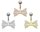 Bow Tie Belly Ring Belly Button Ring 316L Surgical Steel 14g Gold/Rhodium Plated