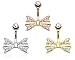 Bow Tie Belly Ring Belly Button Ring 316L Surgical Steel 14g Gold/Rhodium Plated