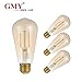 GMY LED Edison Light Bulb E26 3W Equivalent to 20W 120V Dimmable 2200K Warm White Vintage LED Filament Bulb Amber Pack of 4