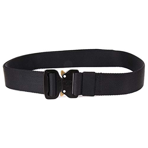 Hattfart Men Tactical Buckle Belt Heavy Duty Metal Buckle Military Webbing Nylon Belt Training Strap (Black)