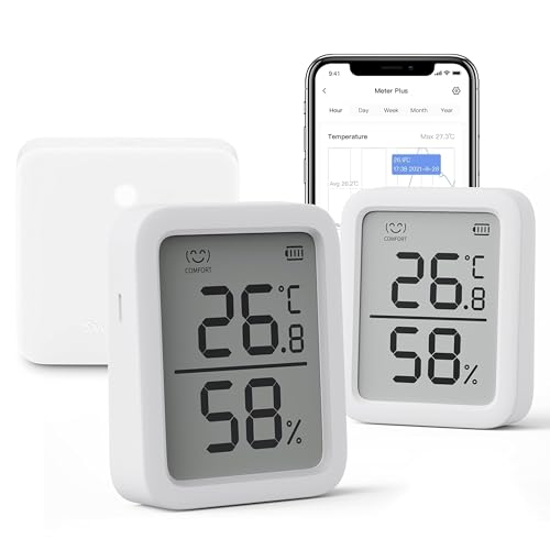 SwitchBot Thermometer Hygrometer Innen 2 Pack with Hub Mini, Bluetooth Hygrometer Digital Temperatur Feuchtigkeit Sensor mit APP & Datenspeicherung, T