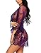 Avidlove Women's V Neck Lace Kimono Robe Babydoll Lingerie Mesh Nightgown Purple
