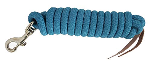 Cowboy Horse Lead Rope 10’x 5/8″ Leather Popper Nylon Brass Bolt Snap Turquoise