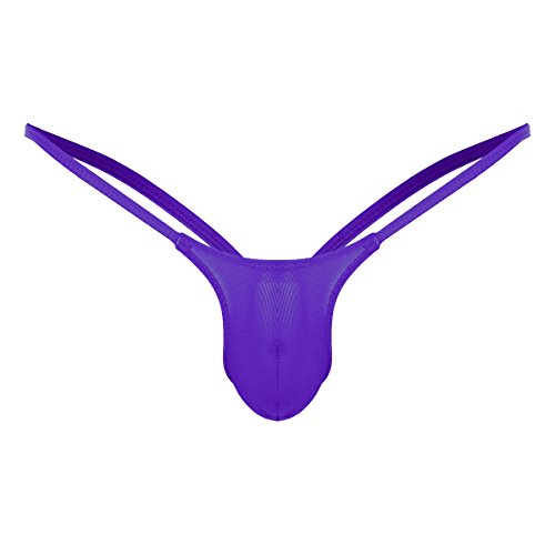 TiaoBug Men s Sexy Spandex Thong Bulge Pouch Gay T-Back Jockstrap Bikini Underwear Purple Medium(Waist:33.0-55.0"/84-140cm)