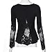 SunWard(TM) Women Sexy Backless Net Yarn Splice Long Sleeve Shirt (Large, Black)