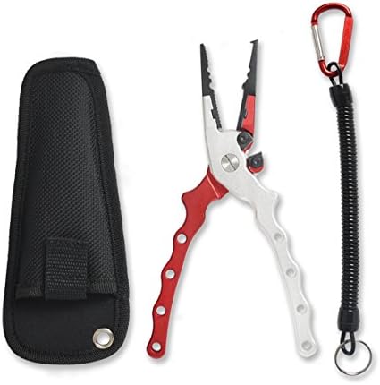 WQQW Fishing Pliers Aluminum Hook Remover Line Cutters Scissors Tools for Fishing Saltwater with Sheath Lanyard
