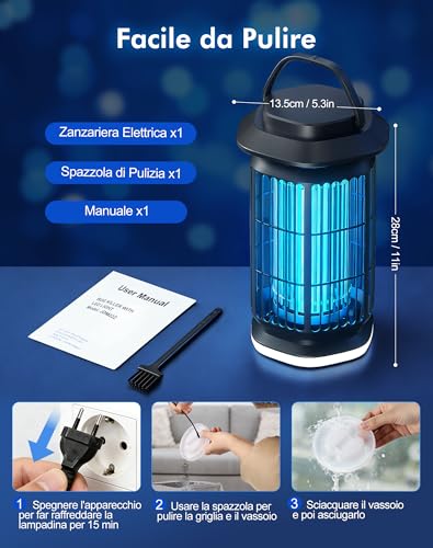 Mosquito Killer Lamp 4000V, Electric Mosquito Net 18W with Night Light, IPX4 Waterproof, Coverage Up to 100 m², Electric Mosquito Killer Indoor Outdoor Against Mosquitoes, Flies and Insects
