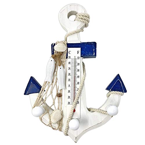 BANBERRY DESIGNS Anchor Decor - Nautical Themed Decorative Wood Anchor Wall Ornament with Thermometer Temperature Gauge…