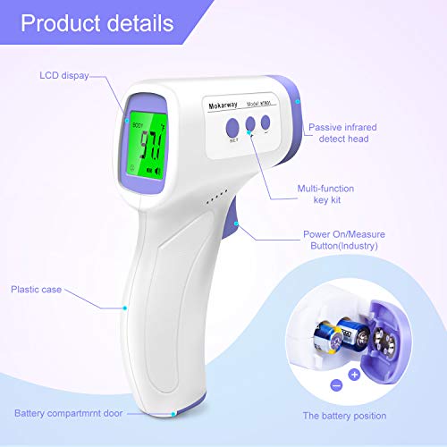 Thermometers for Adults Forehead, Fever Alarm 1 Second Reading Thermal Thermometer for Kids, Baby，Infrared Digital Thermometer Non Contact Thermometer,Purple