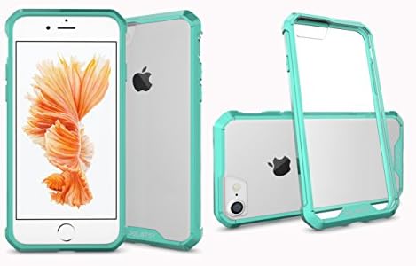 iPhone 7 plus case, Pelotek transparent tpu hybrid bumper frame + PC hard back crystal clear acrylic anti slip tough armor aqua blue/clear shockproof case (crystal aqua blue i7 plus)