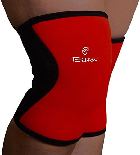 Knee wraps Neoprene Knee Support Brace MMA Pad Protector Gel Sport Power Weight Lifting lifting knee straps (Black Red, MEDIUM (34 - 36 cm))