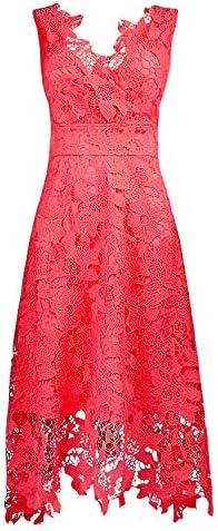 KIMILILY Women's V Neck Elegant Floral Lace Swing Bridesmaid Dress
