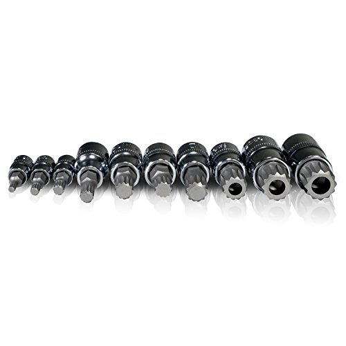 10pc Triple Square Socket Kit Spline Socket Bit Set Metric with Ratchet 1/4 3/8 1/2 Short