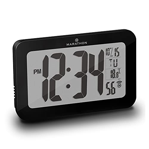 MARATHON CL030033BK Atomic Selfsetting Selfadjusting Wall Clock w