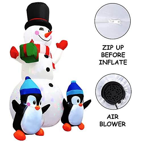 6FT Christmas Inflatables Outdoor Decorations Inflatable Snowman Penguins with Gift, Christmas Blow Up Yard Decorations with Rotating LED Lights for Indoor Outdoor Garden Lawn Holiday Décor