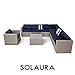 SOLAURA 7-Piece Outdoor Sectional Furniture Gray Wicker Conversation Sofa Set with Navy Blue Cushion & Glass Coffee Table