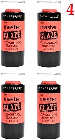(Pack of 4) - Maybelline New York Face Studio Master Glaze Glisten Blush Stick, 30 Coral Sheen, 0.24 Ounce