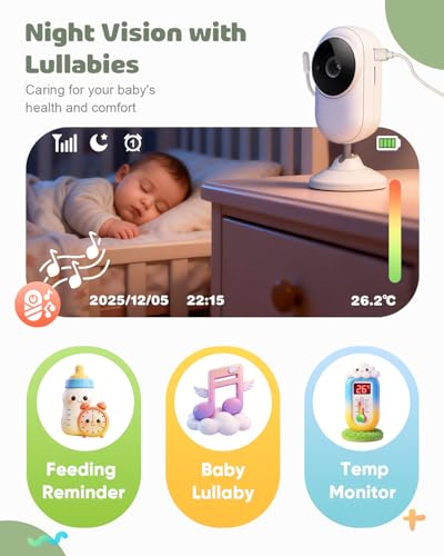 Wireless Baby Monitor No WiFi Needed: 2.8" Portable Camera with Clip Mount, 1080P HD Video, 940nm Invisible Night Vision, VOX Mode, 2-Way Audio, Temperature Sensor & Lullabies
