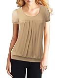 TWINTH Plus Size Blouse Top Scoop Neck Pleated Front Short Sleeve