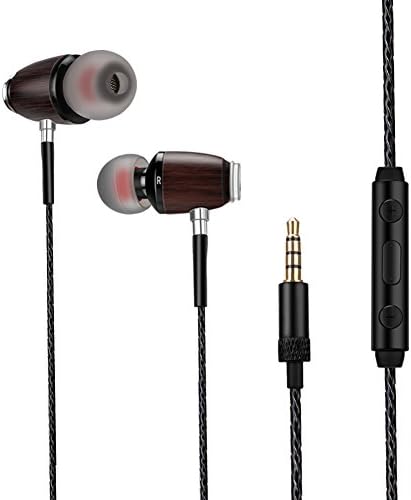 DolTech Earbuds In Ear Headphones Premium Wood Noise Isolating Stereo Super Bass Earphones with Mic & Remote Control for iPhone iPad Samsung Android Cell Phones Tablets Laptop Computer (Red Wood)
