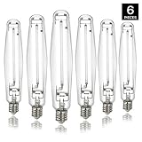 iPower GLBULBH1000X6 6-pack Hydroponic 1000 Watt Horticulture Flowering Pressure Sodium HPS Grow Light Bulb Lamp, High PAR Enhanced Red and Orange Spectrums CCT 2100K, glass