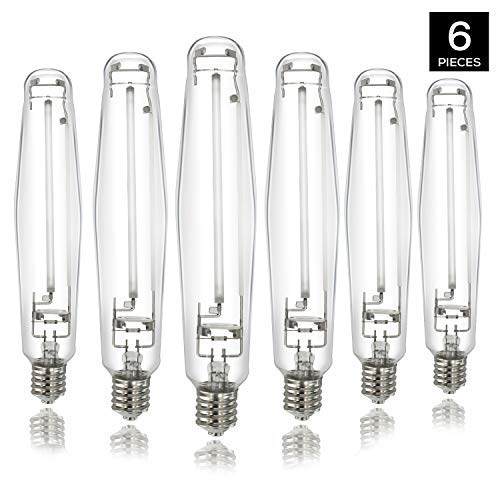 iPower GLBULBH1000X6 6-pack Hydroponic 1000 Watt Horticulture Flowering Pressure Sodium HPS Grow Light Bulb Lamp, High PAR Enhanced Red and Orange Spectrums CCT 2100K, glass