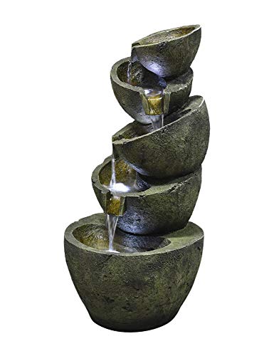 xpiyaer Indoor/Outdoor 5 Tier Bowls Floor Water Fountain 23 3/5" High Cascading Bowls LED for Yard Garden - Thumbnail 5