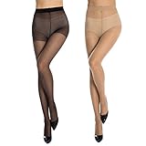 MANZI Women's Ultra-thin Sheer Control Top 10 Denier with Comfort Stretch(2 Pairs) Size L
