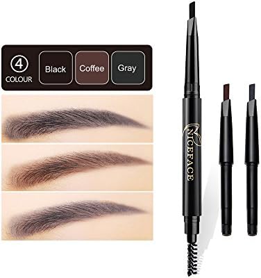 Eyebrow Pencil Waterproof Duo Ended Brow Pencil with 3 Colors Replaceable Double Headed Brow Brush,Black,Brown