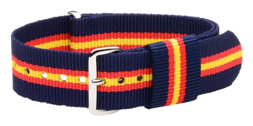 Clockwork Synergy, LLC18mm Ballistic Ss Nylon Loop Striped Navy Blue/Red/Yellow Interchangeable Replacement Watch Strap Band