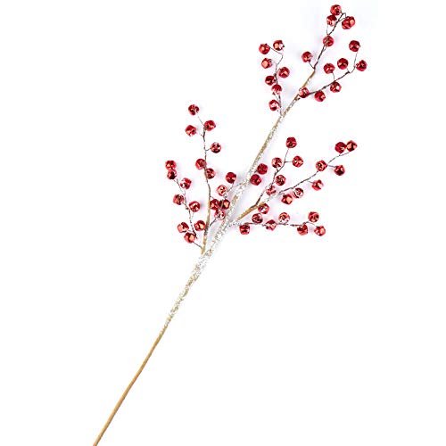 Mini Metallic Red Jingle Bells on Twig Spray | for Indoor Decor