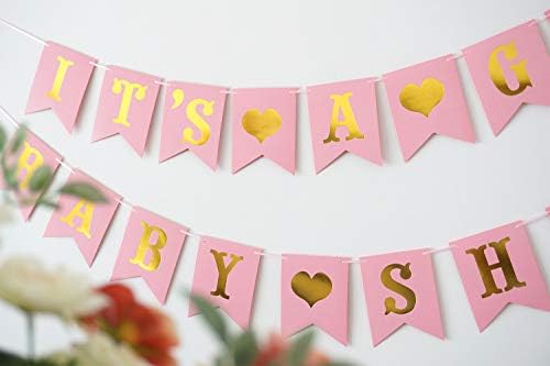 Pink Golden Sparkle Baby Shower Banner Signs Baby Shower Party