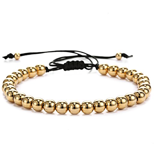 Adjustable Nylon Rope String Stainless Steel Gold Plated Color 6mm Bead Bracelet