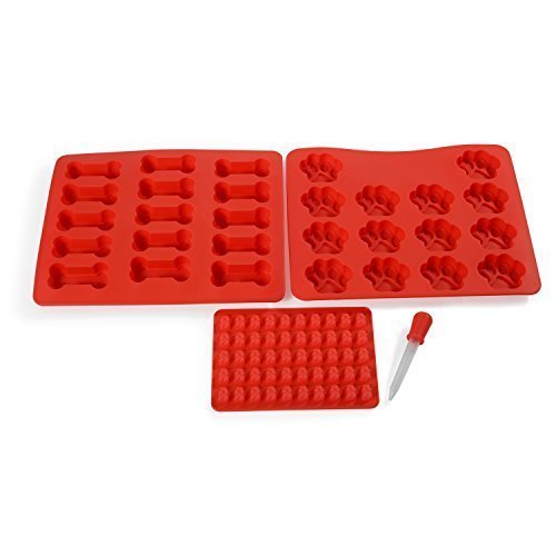LeeSky 2 Pack Puppy Paw&Bones Silicone Baking Molds,Food Grade Large Mats Trays,Cookie Dog Treats for Pets,1 Pack Gummy Bears Chocolate Candy Maker Molds for Kids