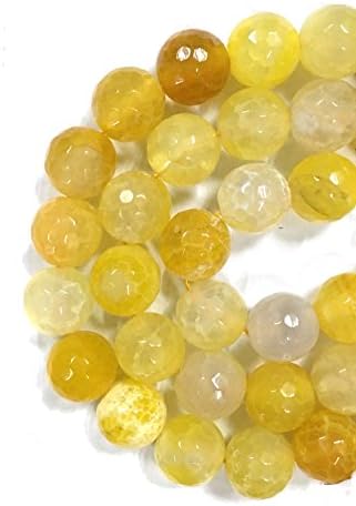 Ameriwal 12mm Natural Yellow Vein Fire Agate Faceted Round Highly Polished Loose Gemstone Beads for Jewelry Making Designs