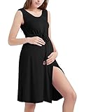 Maternity Hospital Gown Split Front Labor delivery Nightgown Nursing Breastfeeding Birthing Dress Black M