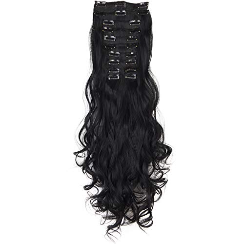 12Pcs 22 Clips Clip in on Hair Extensions Curly Straight Synthetic Hair Thick Hairpiece - Thumbnail 2