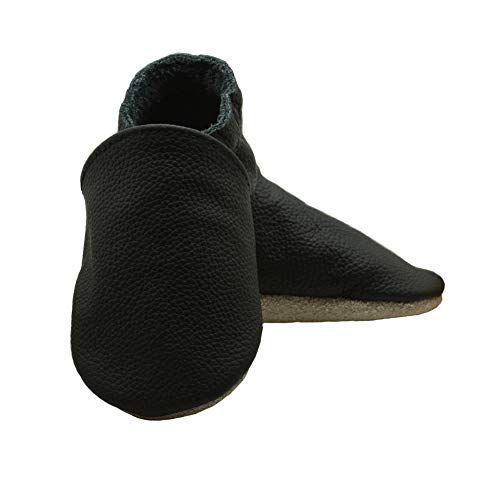 iEvolve Baby Leather Shoes Soft First Walker Shoes Crib Shoes Moccasins for Toddlers(Pure Black, 12-18 Months) - Thumbnail 4