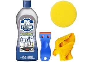 1 Pack - Bar Keepers Friend Multi-Purpose Cooktop Cleaner, Fresh, 368 g + Scraper + Cleaning Cloth + Multi-Purpose Scrub Clea