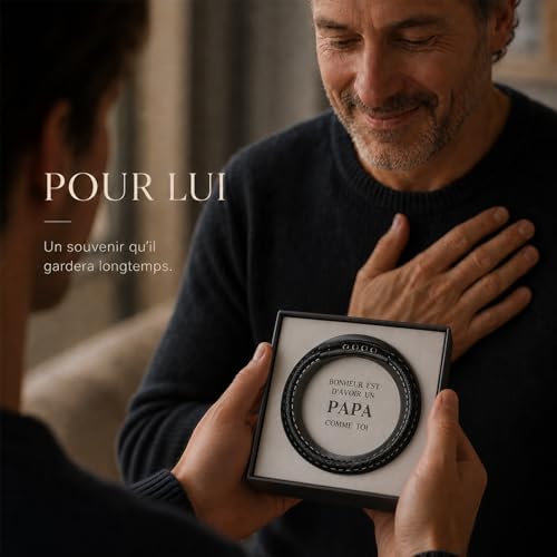 Lueaurra Bracelet pour Papa, Cadeau Fete des Peres, Idee Cadeau Noel Anniversaire pour Papa, Bracelet Homme avec Coffret et Carte