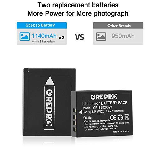 NP-W126 NP-W126S Batteries de Rechange (2-Pack) avec Chargeur Double USB pour Fuji X-T2X-T1 X-T10 X-T20 X100F X-Pro1 X-Pro2 X-E2 FinePix HS35EXR HS50EXR Fuji X-A1 X-A2 X-A3 X-E1 X-E2S - Image 3